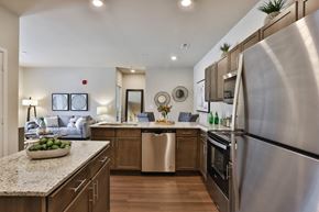 Lake St Louis apartment for rent - a kitchen with stainless steel appliances and granite counter tops  at Aventura at Hawk Ridge, Lake St Louis, MO, 63367