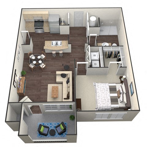 Floor plan for 1 bed, 1 bath, 801 sqft