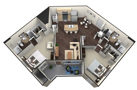 Floor plan for 2 beds, 2 baths, 1205 sqft