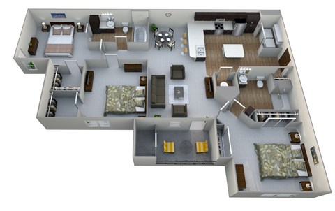 Floor plan for 3 beds, 2 baths, 1271 sqft