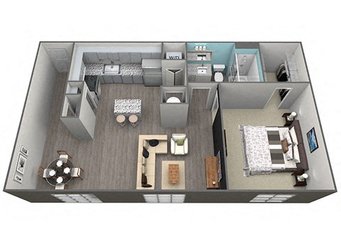 Floor plan for 1 bed, 1 bath, 845 sqft