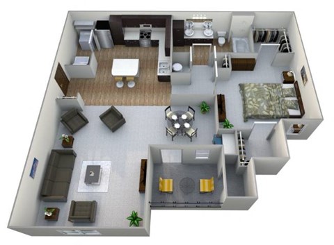 Floor plan for 1 bed, 1 bath, 1075 sqft