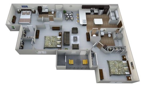 Floor plan for 3 beds, 2 baths, 1271 sqft