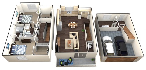 Floor plan for 2 beds, 2.5 baths, 1373 sqft
