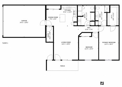 Floor plan for 2 beds, 2 baths, 1400 sqft