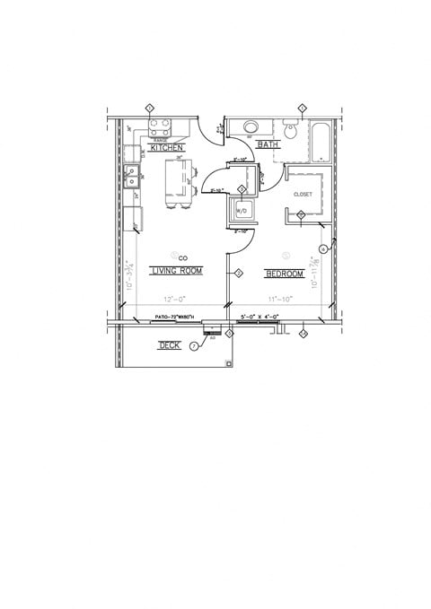 Floor plan for 1 bed, 1 bath, 580 sqft