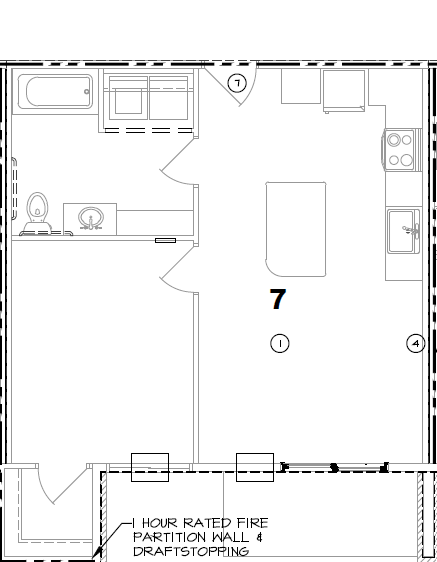 Floor plan for 1 bed, 1 bath, 619 sqft