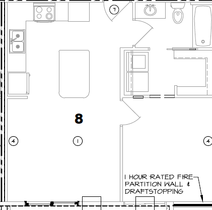 Floor plan for 1 bed, 1 bath, 592 sqft