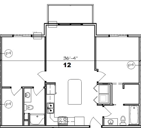 Floor plan for 2 beds, 2 baths, 912 sqft