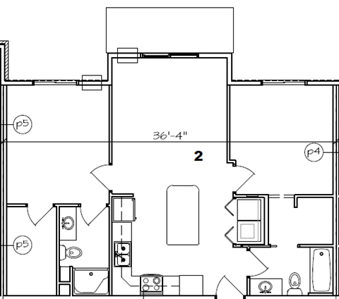 Floor plan for 2 beds, 2 baths, 912 sqft