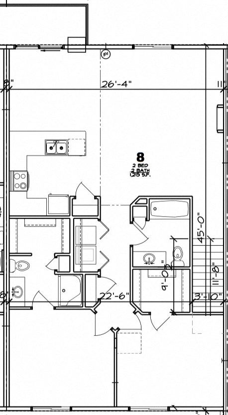 Floor plan for 2 beds, 2 baths, 1215 sqft
