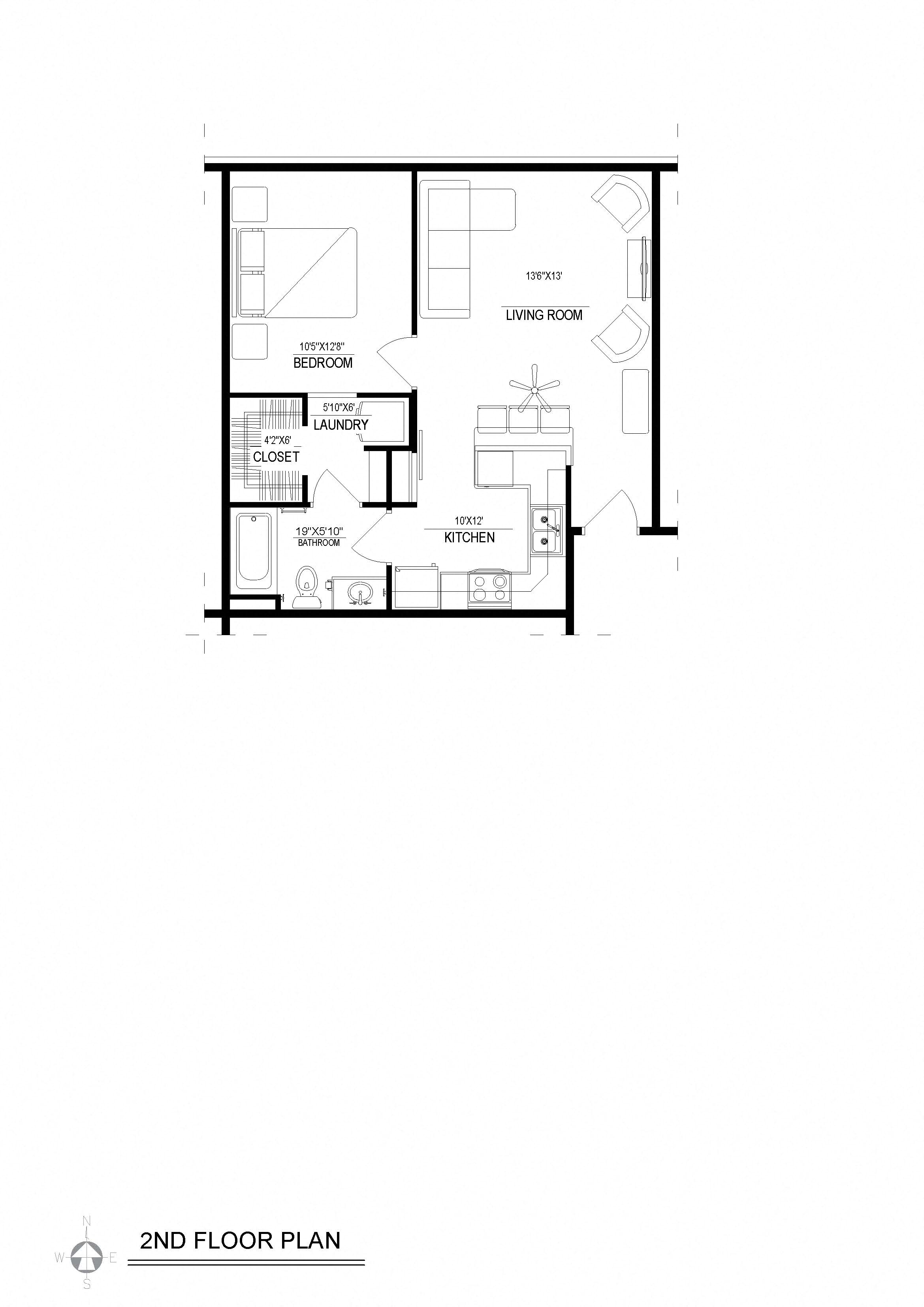 Floor plan for 1 bed, 1 bath, 627 sqft