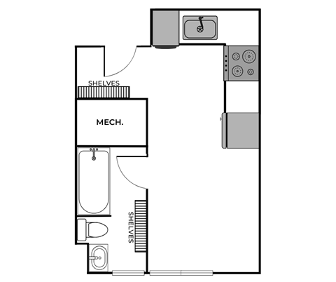 Floor plan for studio, 1 bath, 225 sqft
