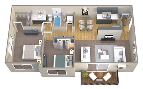 Floor plan for 2 beds, 1 bath, 775 sqft