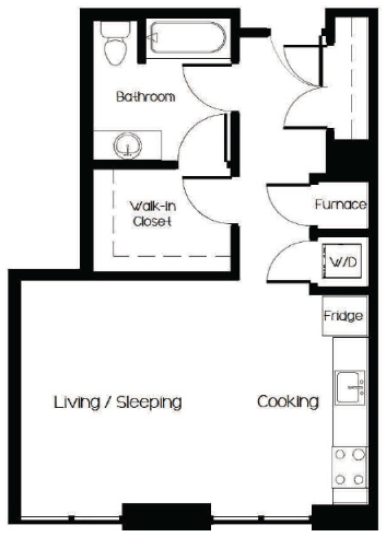 Floor plan for studio, 1 bath, 716 sqft