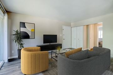 Kalamazoo apartment for rent - a living room with a couch and a chair and a television