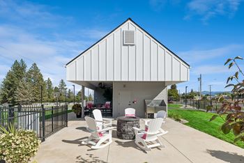 Firepit and heated covered seating area