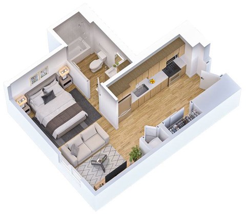 Floor plan for studio, 1 bath, 570 sqft