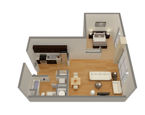 Floor plan for 1 bed, 1 bath, 745 sqft