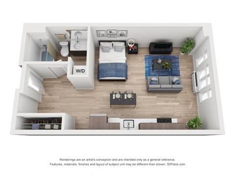 Floor plan for studio, 1 bath, 549 sqft
