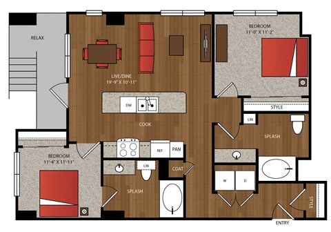 Floor plan for 2 beds, 2 baths, 1084 sqft