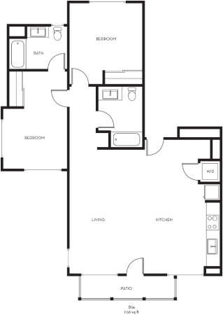 Floor plan for 2 beds, 2 baths, 1136 sqft