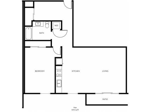 Floor plan for 1 bed, 1 bath, 1019 sqft