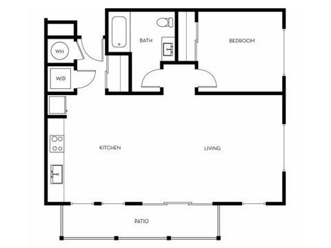Floor plan for 1 bed, 1 bath, 745 sqft
