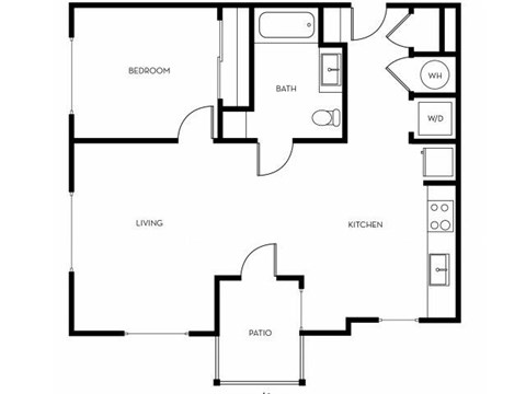 Floor plan for 1 bed, 1 bath, 784 sqft