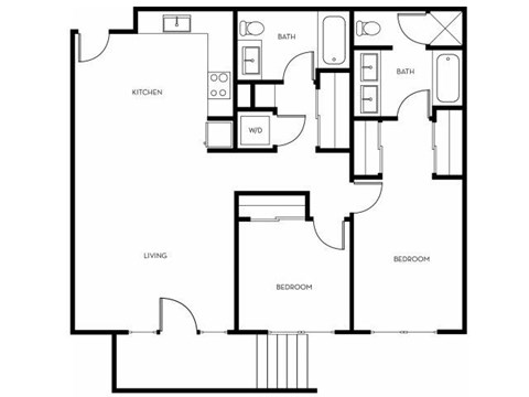 Floor plan for 2 beds, 2 baths, 1112 sqft