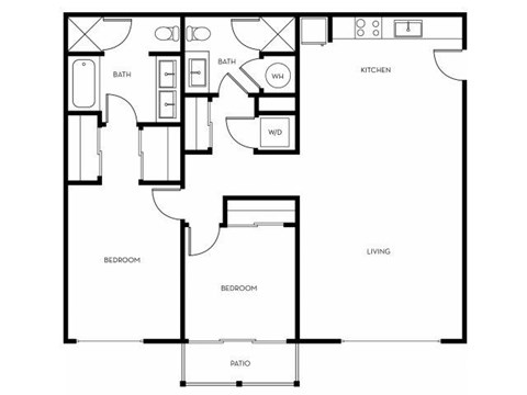 Floor plan for 2 beds, 2 baths, 1089 sqft