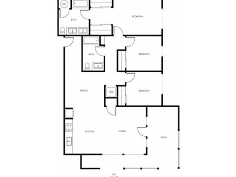 Floor plan for 3 beds, 2 baths, 1422 sqft