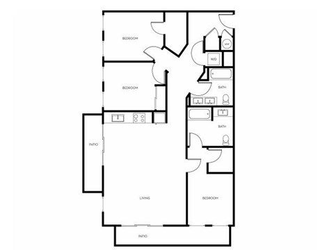 Floor plan for 3 beds, 2 baths, 1363 sqft