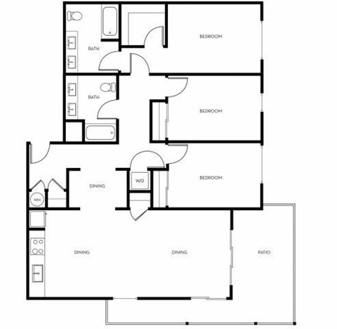 Floor plan for 3 beds, 2 baths, 1567 sqft