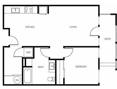 Floor plan for 1 bed, 1 bath, 752 sqft