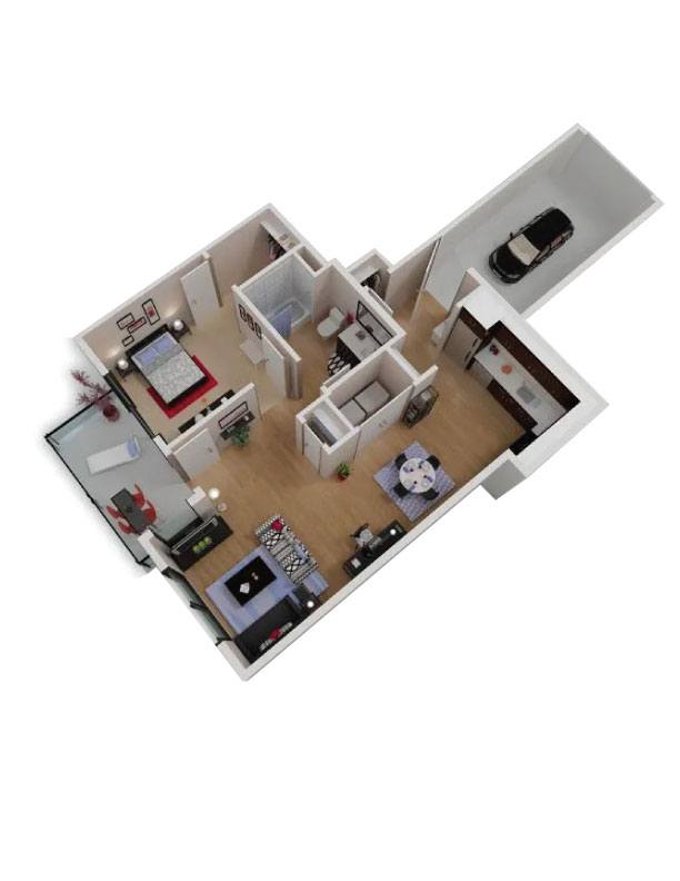 Floor plan for 1 bed, 1 bath, 675 sqft