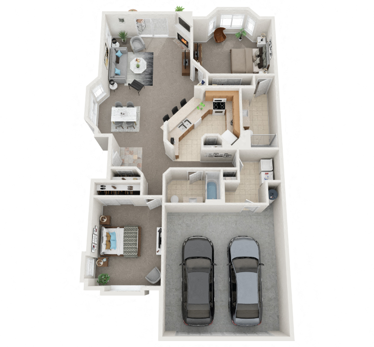Floor plan for 2 beds, 2 baths, 1286 sqft