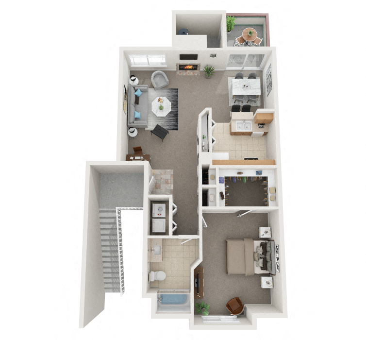 Floor plan for 1 bed, 1 bath, 887 sqft