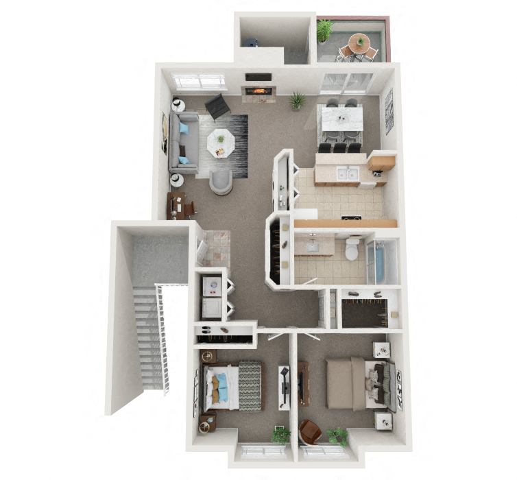 Floor plan for 2 beds, 1 bath, 1022 sqft