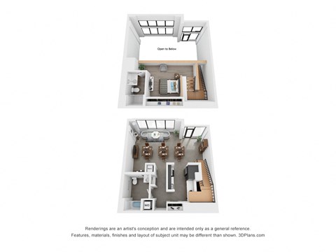 Floor plan for 1 bed, 2 baths, 1037 sqft