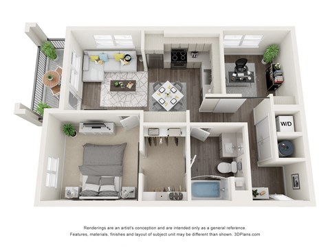 Floor plan for 1 bed, 1 bath, 803 sqft