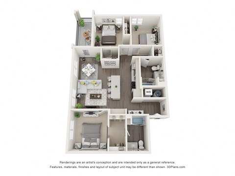 Floor plan for 3 beds, 2 baths, 1242 sqft
