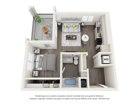 Floor plan for studio, 1 bath, 555 sqft