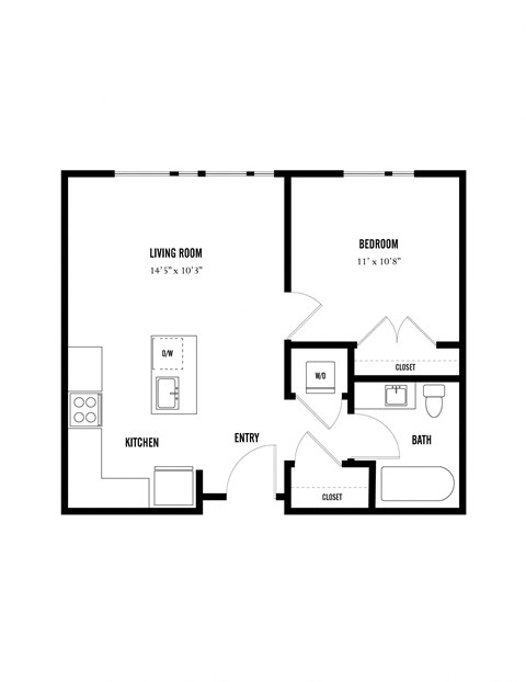 Floor plan for 1 bed, 1 bath, 606 sqft