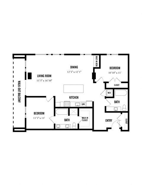 Floor plan for 2 beds, 2 baths, 1337 sqft