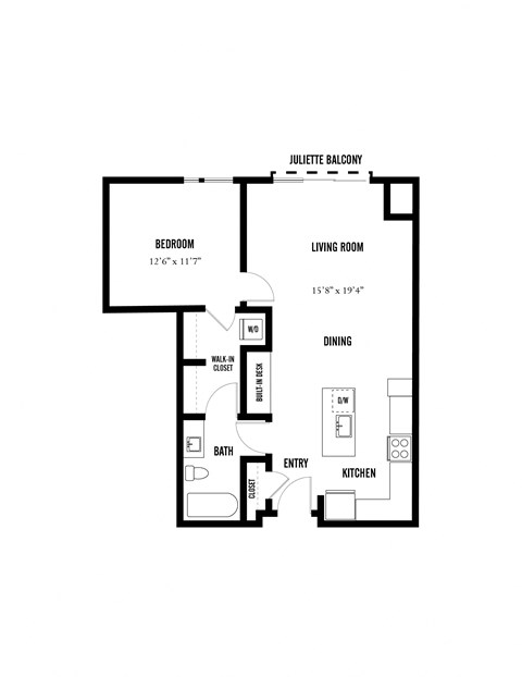 Floor plan for 1 bed, 1 bath, 812 sqft