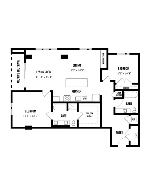 Floor plan for 2 beds, 2 baths, 1410 sqft