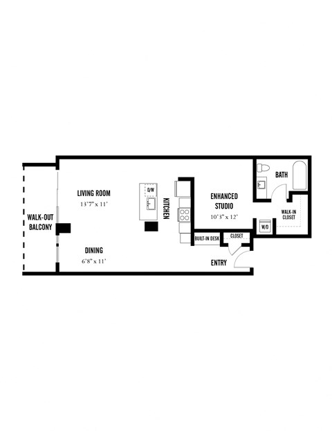 Floor plan for studio, 1 bath, 813 sqft