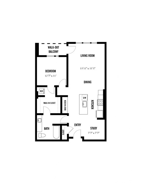Floor plan for 1 bed, 1 bath, 946 sqft
