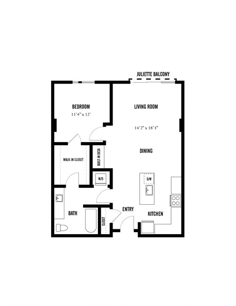 Floor plan for 1 bed, 1 bath, 845 sqft